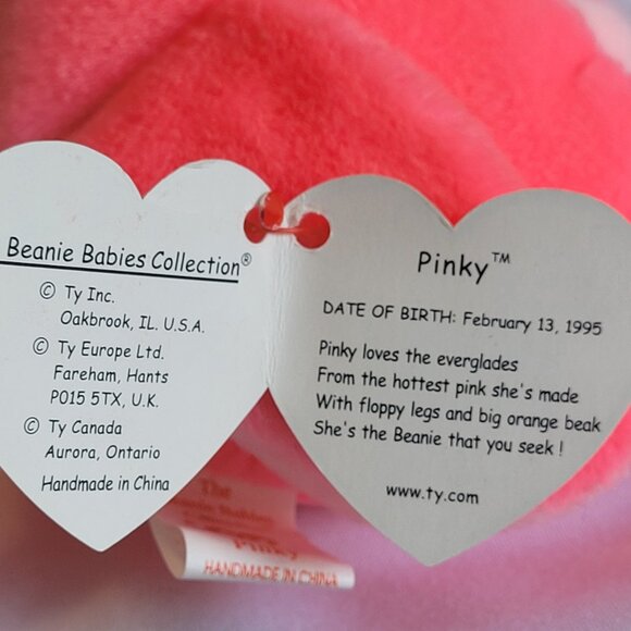 Ty Beanie Baby "Pinky" The Flamingo - Vintage with PVC Pellet Tag Retired 1998 - Picture 4 of 7